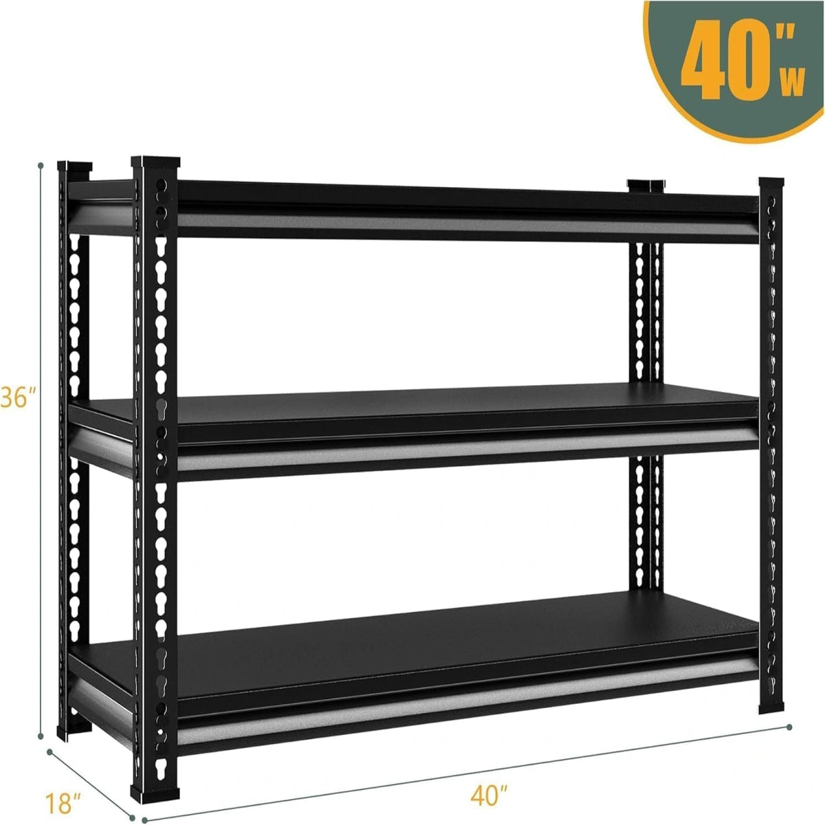 3-Tier Garage Shelving Heavy Duty,40" W Metal Shelving Unit for Garage, 1320 Lbs Load Capacity Utility Rack Shelves& Storage Shelves, 40”W X 18”D X 36”H(Black) — product view 3