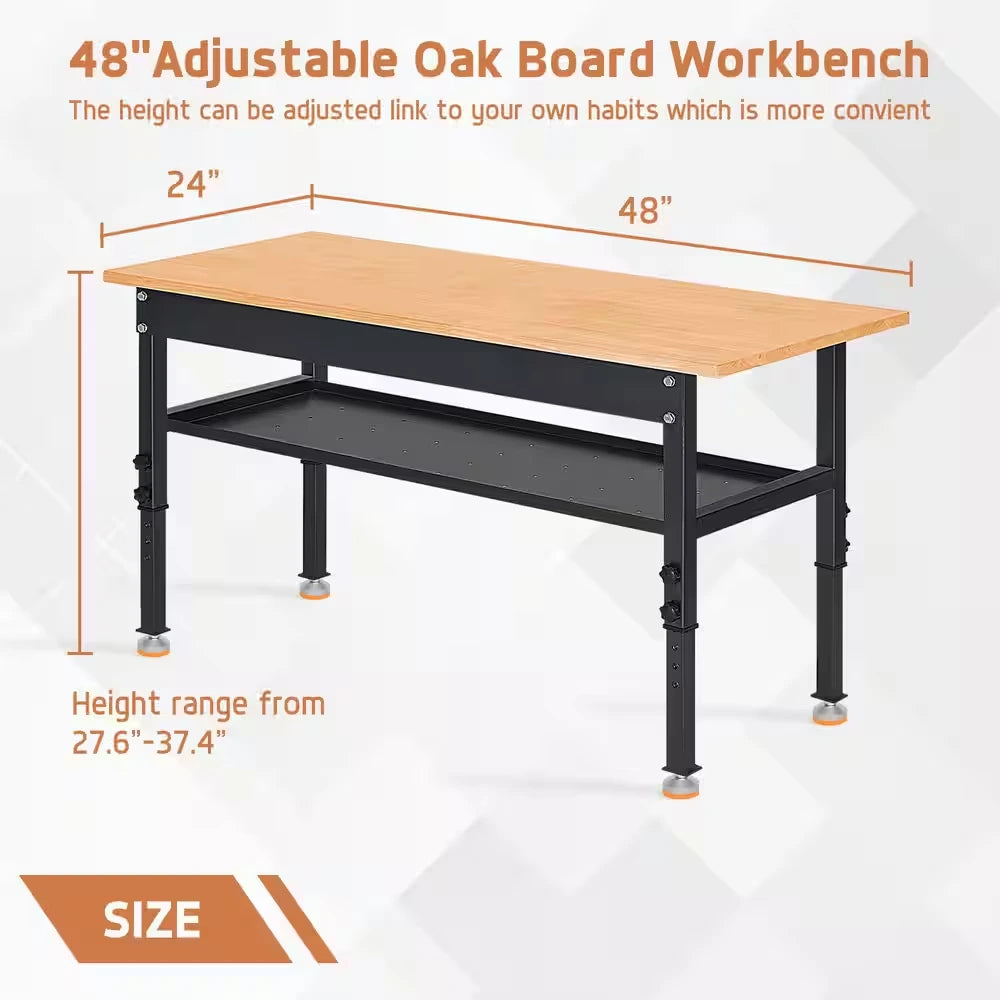 48 In. W X 24 In. D Heavy-Duty Work Bench Adjustable Work Bench Work Table, Solid Wood Top with Foot Pads and Partition — product view 8