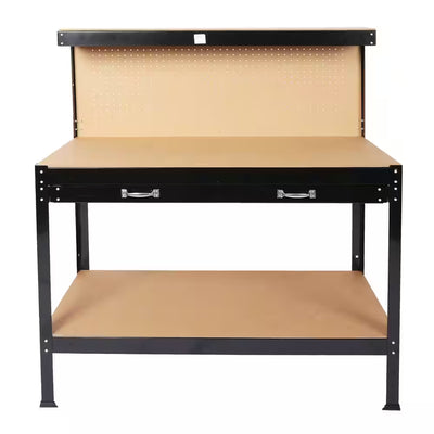 Wood Workbench 115 cm with Pegboard and Drawer