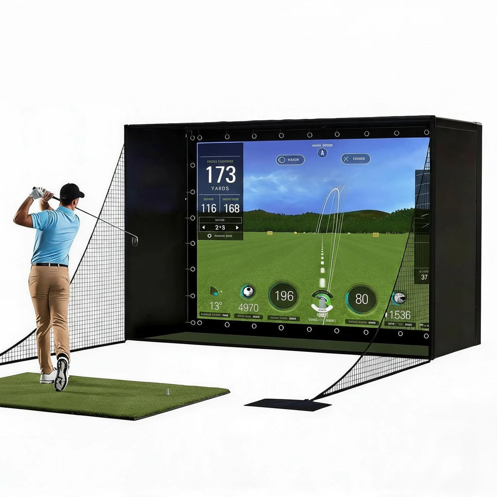11 X 8 Ft Golf Simulator Enclosure Package, 4K-Compatible Impact Screen with Blackout Cage, Frame Poles, Side Nets, Bottom Fence Mesh and Sandbags, for Indoor or Garage Practice — product view 2