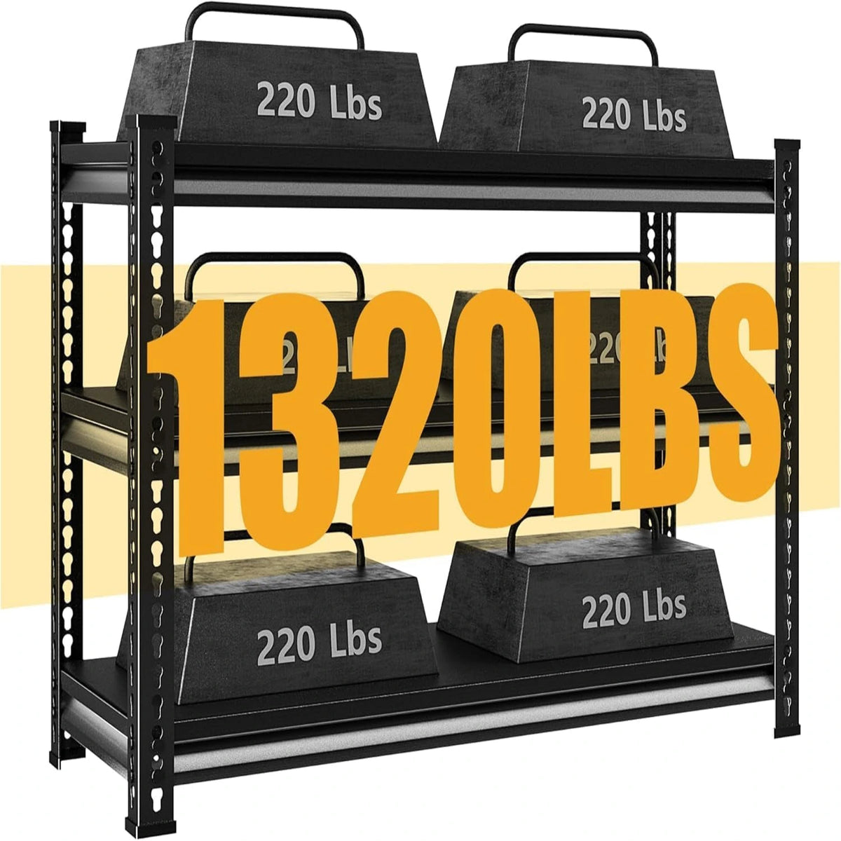 3-Tier Garage Shelving Heavy Duty，40" W Metal Shelving Unit for Garage, 1320 Lbs Load Capacity Utility Rack Shelves＆ Storage Shelves, 40”W X 18”D X 36”H(Black) — product view 2