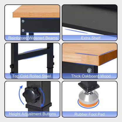 48 In. W X 24 In. D Heavy-Duty Work Bench Adjustable Work Bench Work Table, Solid Wood Top with Foot Pads and Partition — product view 3
