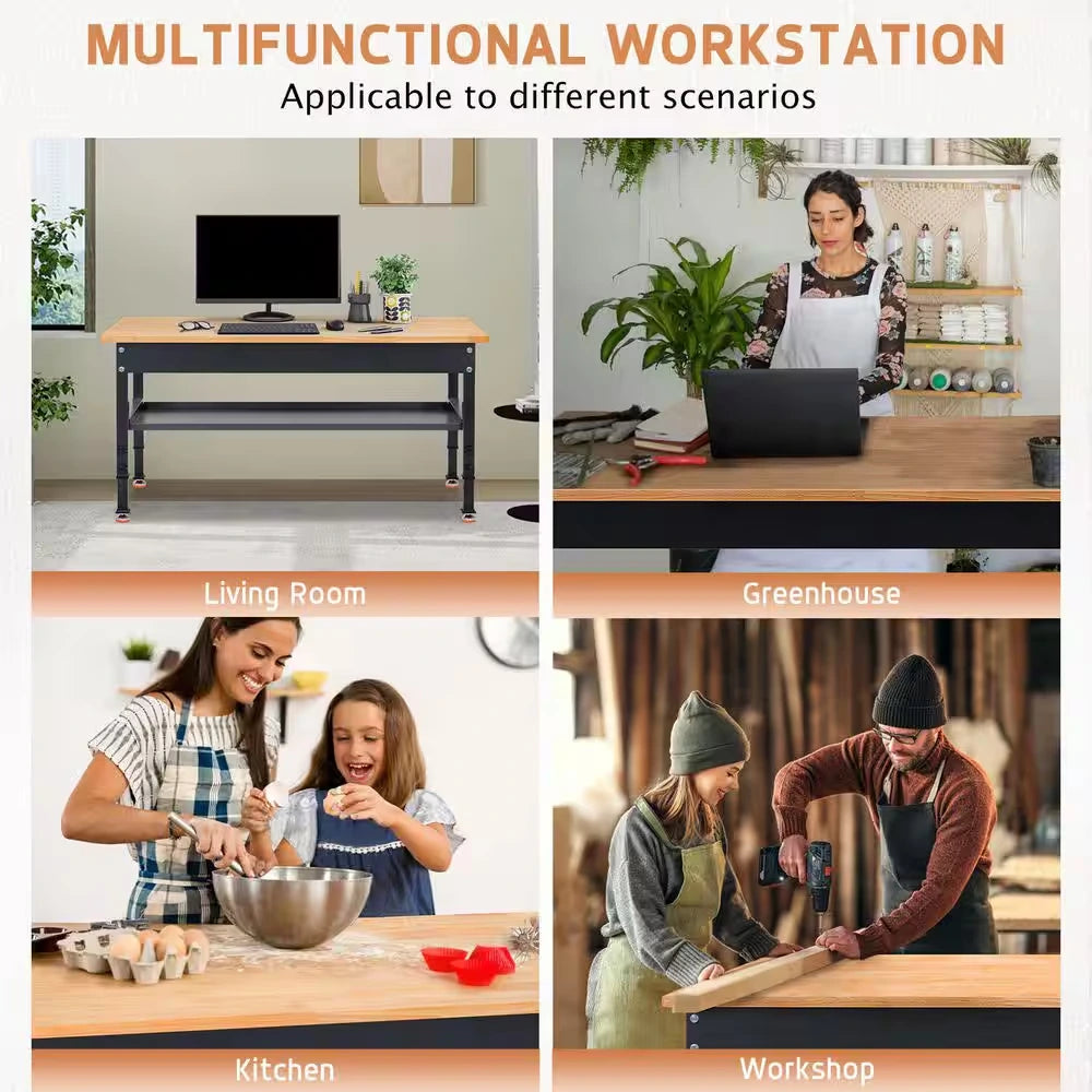 48 In. W X 24 In. D Heavy-Duty Work Bench Adjustable Work Bench Work Table, Solid Wood Top with Foot Pads and Partition — product view 5