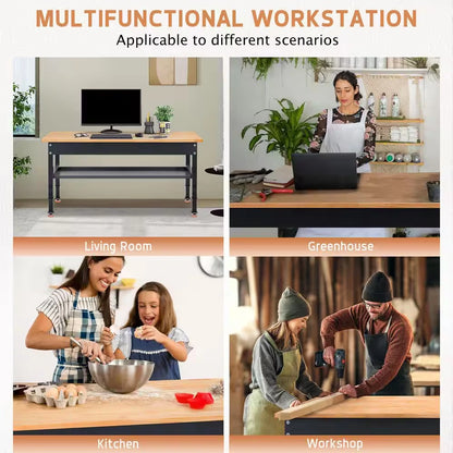 48 In. W X 24 In. D Heavy-Duty Work Bench Adjustable Work Bench Work Table, Solid Wood Top with Foot Pads and Partition — product view 5