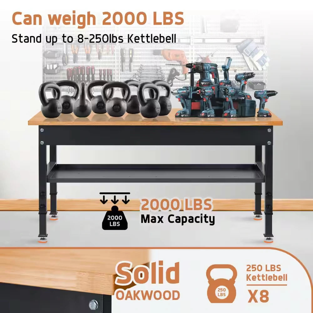 48 In. W X 24 In. D Heavy-Duty Work Bench Adjustable Work Bench Work Table, Solid Wood Top with Foot Pads and Partition — product view 6