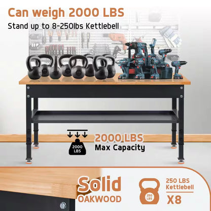 48 In. W X 24 In. D Heavy-Duty Work Bench Adjustable Work Bench Work Table, Solid Wood Top with Foot Pads and Partition — product view 6