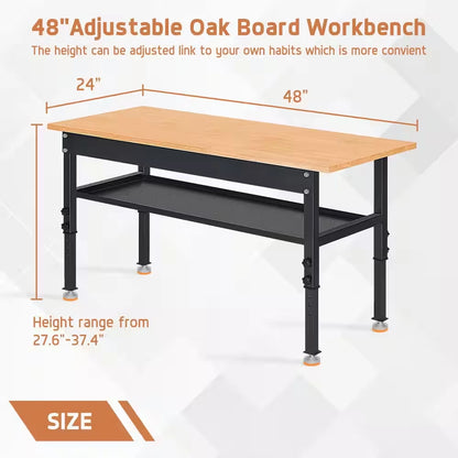 48 In. W X 24 In. D Heavy-Duty Work Bench Adjustable Work Bench Work Table, Solid Wood Top with Foot Pads and Partition — product view 8