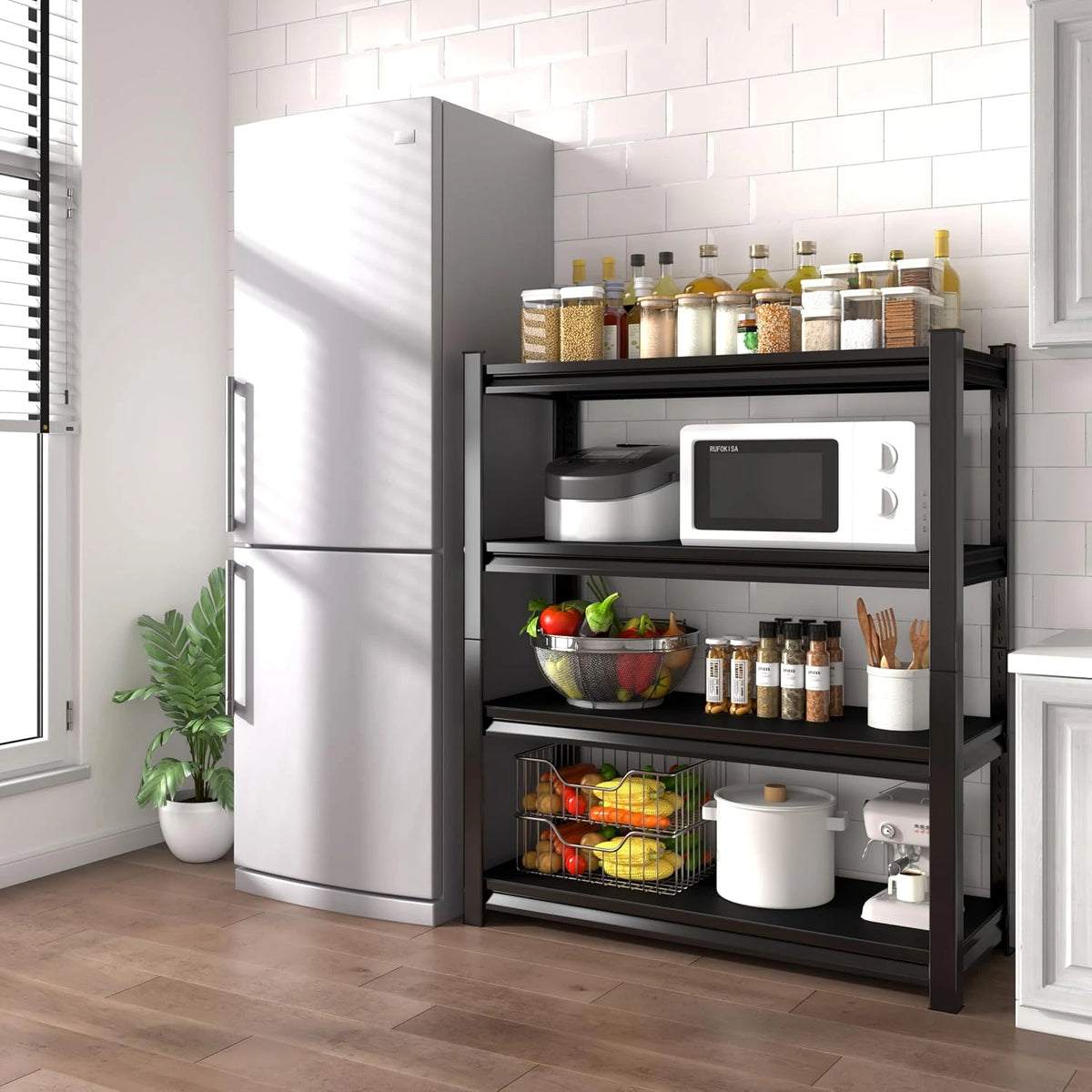 48" W Garage Shelving Heavy Duty, 2200LBS Loads Adjustable Garage Storage Shelves,4-Tier Metal Storage Racks and Shelving Units, Utility Rack Shelves,48" W X 16" D X 63" H,Black — product view 3