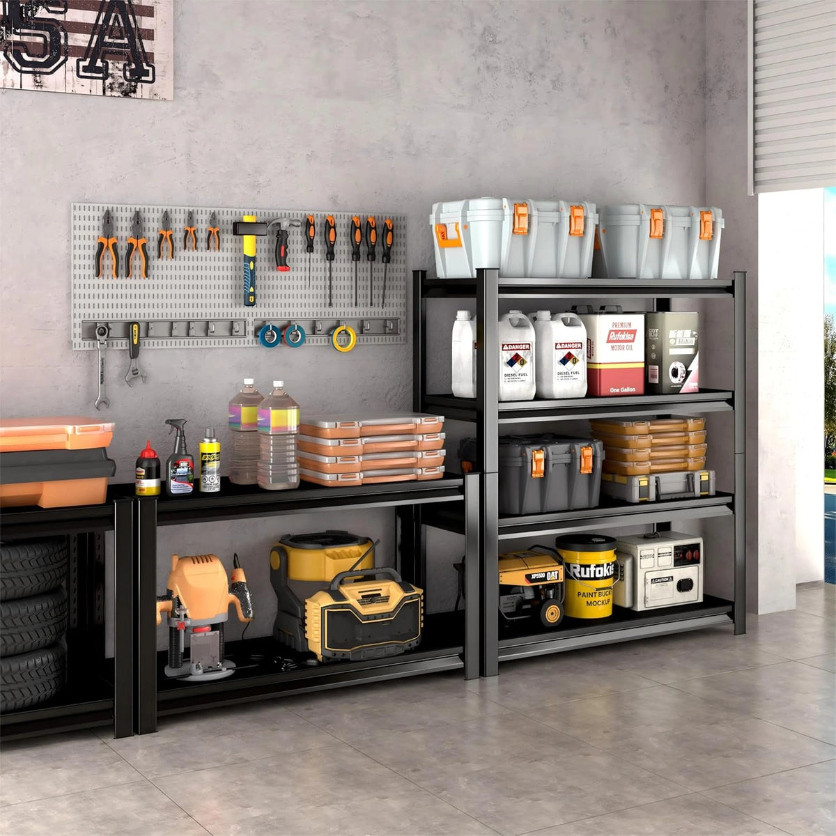 48" W Garage Shelving Heavy Duty, 2200LBS Loads Adjustable Garage Storage Shelves,4-Tier Metal Storage Racks and Shelving Units, Utility Rack Shelves,48" W X 16" D X 63" H,Black — product view 4