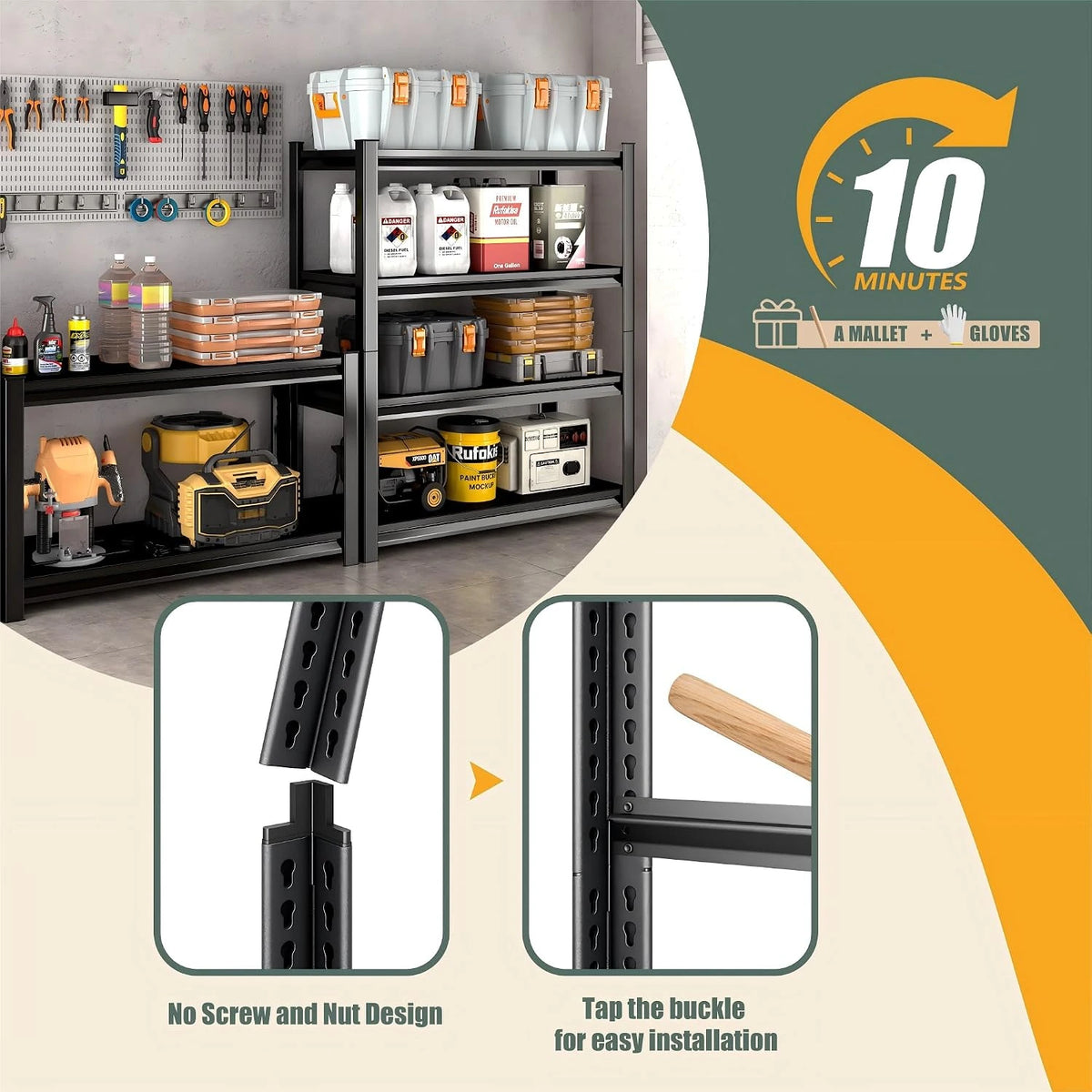 48" W Garage Shelving Heavy Duty, 2200LBS Loads Adjustable Garage Storage Shelves,4-Tier Metal Storage Racks and Shelving Units, Utility Rack Shelves,48" W X 16" D X 63" H,Black — product view 7