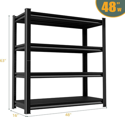 48" W Garage Shelving Heavy Duty, 2200LBS Loads Adjustable Garage Storage Shelves,4-Tier Metal Storage Racks and Shelving Units, Utility Rack Shelves,48" W X 16" D X 63" H,Black — product view 9