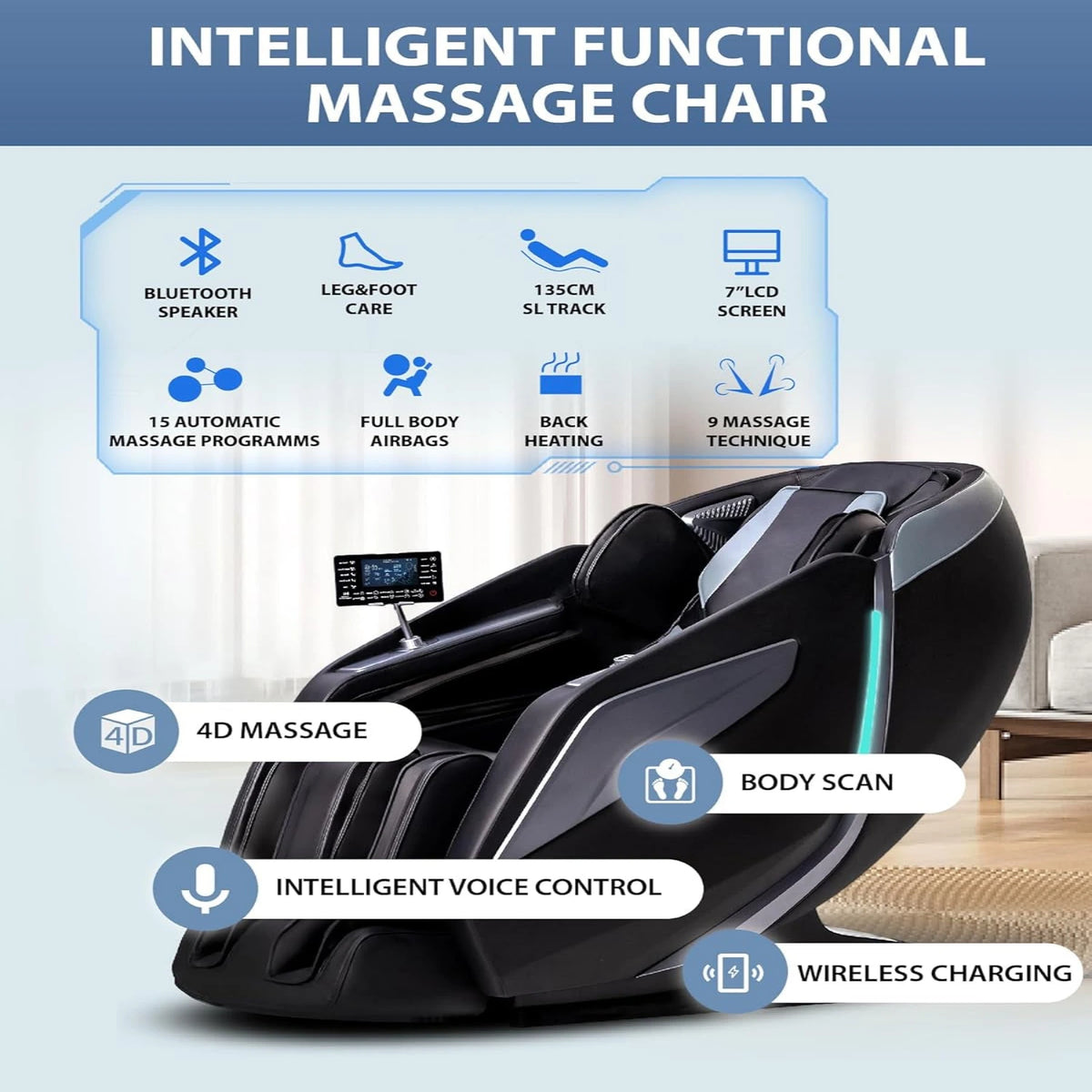 4D Massage Chair: Full Body Zero Gravity Massage Chair Full Body SL Track Chair Massage Black — product view 5