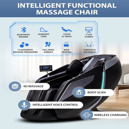 4D Massage Chair: Full Body Zero Gravity Massage Chair Full Body SL Track Chair Massage Black — product view 5