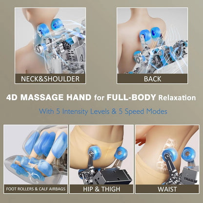 4D Massage Chair Full Body Zero Gravity Sl-Track Body Scan & Stretch, Beige — product view 3