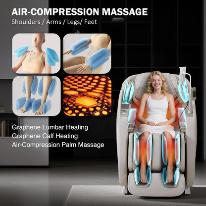 4D Massage Chair Full Body Zero Gravity Sl-Track Body Scan & Stretch, Beige — product view 4