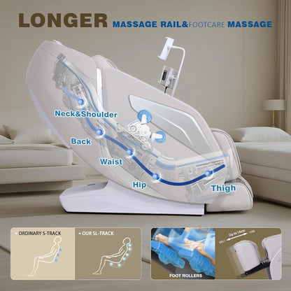 4D Massage Chair Full Body Zero Gravity Sl-Track Body Scan & Stretch, Beige — product view 9