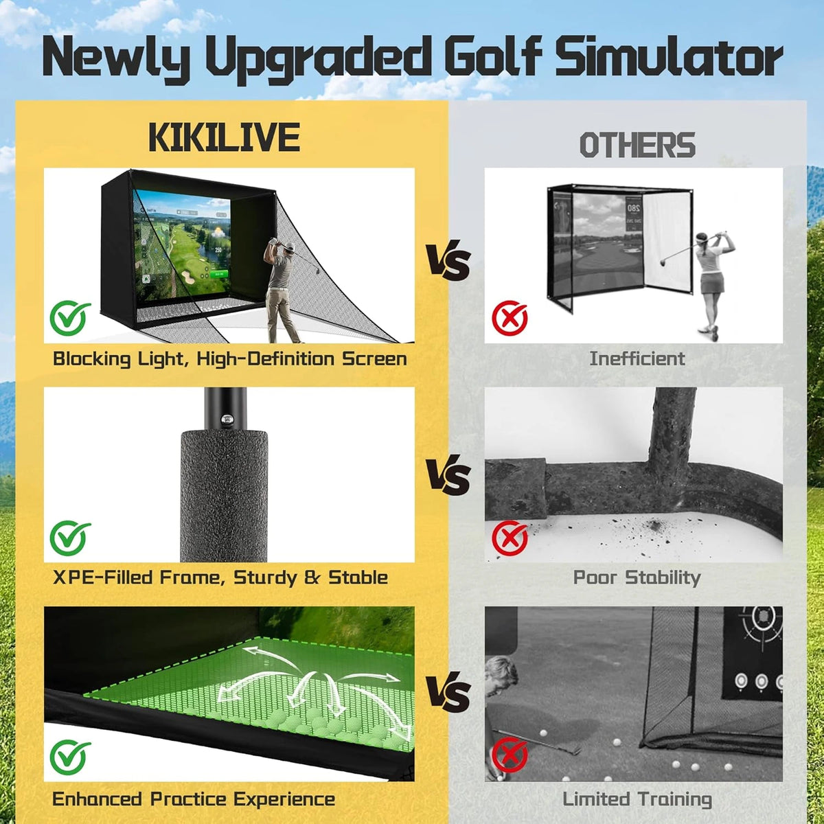 Golf Simulator Enclosure Net 10X8Ft Golf Practice Simulator with HD Impact Screen Kit & Sturdy EPE Foam-Filled Frame Golfs Cage Net with Safety Side Nets for Home Indoor Setup — product view 7