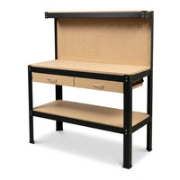 Work Bench with Drawers, Wood Garage Workbench with Peg Board and Storage Shelf — Studio Shot