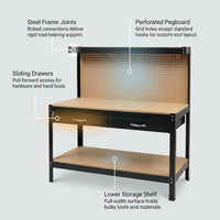 Work Bench with Drawers, Wood Garage Workbench with Peg Board and Storage Shelf — How It Works
