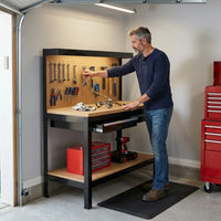 Work Bench with Drawers, Wood Garage Workbench with Peg Board and Storage Shelf — product view 2