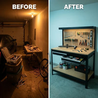 Work Bench with Drawers, Wood Garage Workbench with Peg Board and Storage Shelf — product view 4
