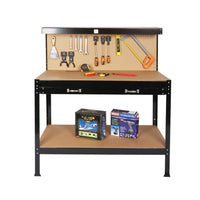 Work Bench with Drawers, Wood Garage Workbench with Peg Board and Storage Shelf — product view 9